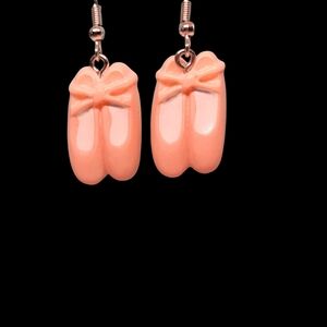 Charming Ballet Shoe Earrings in Peach